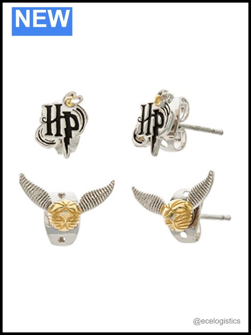 Silver Plated Stud Earrings Golden Snitch HP Logo Two-Pair Jewelry Set